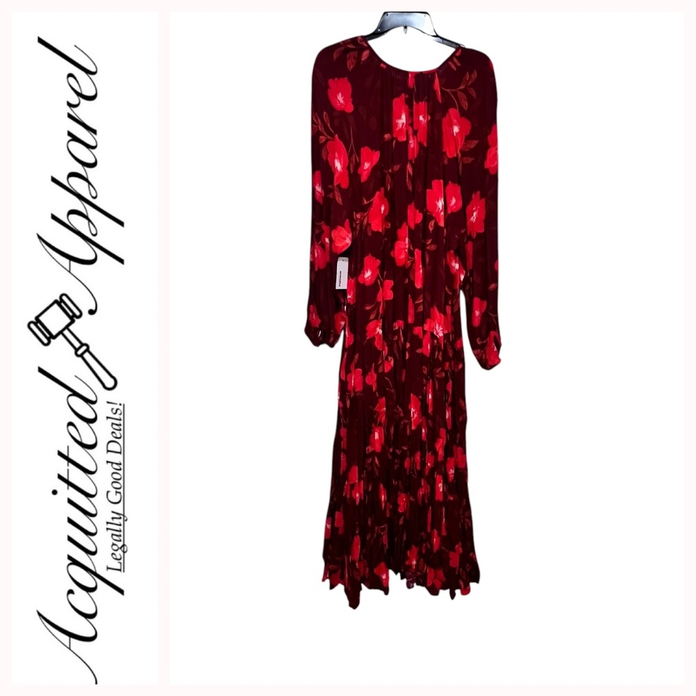 Kohls Sonoma Plus Red Ring Floral Maxi Dress 3X
